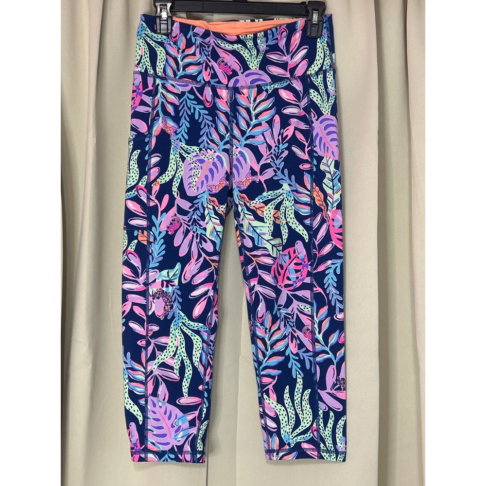 Lilly Pulitzer Luxletic Weekender Crop Leggings Medium Navy Tropical Floral Pkt